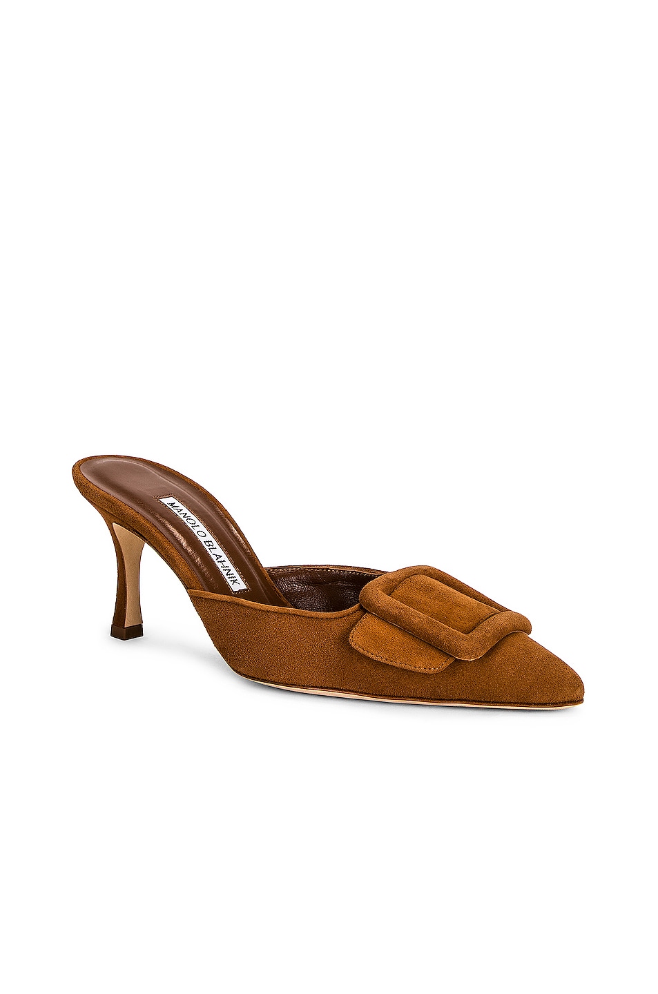 Manolo Blahnik Suede Maysale 70 Mule in Medium Brown | FWRD