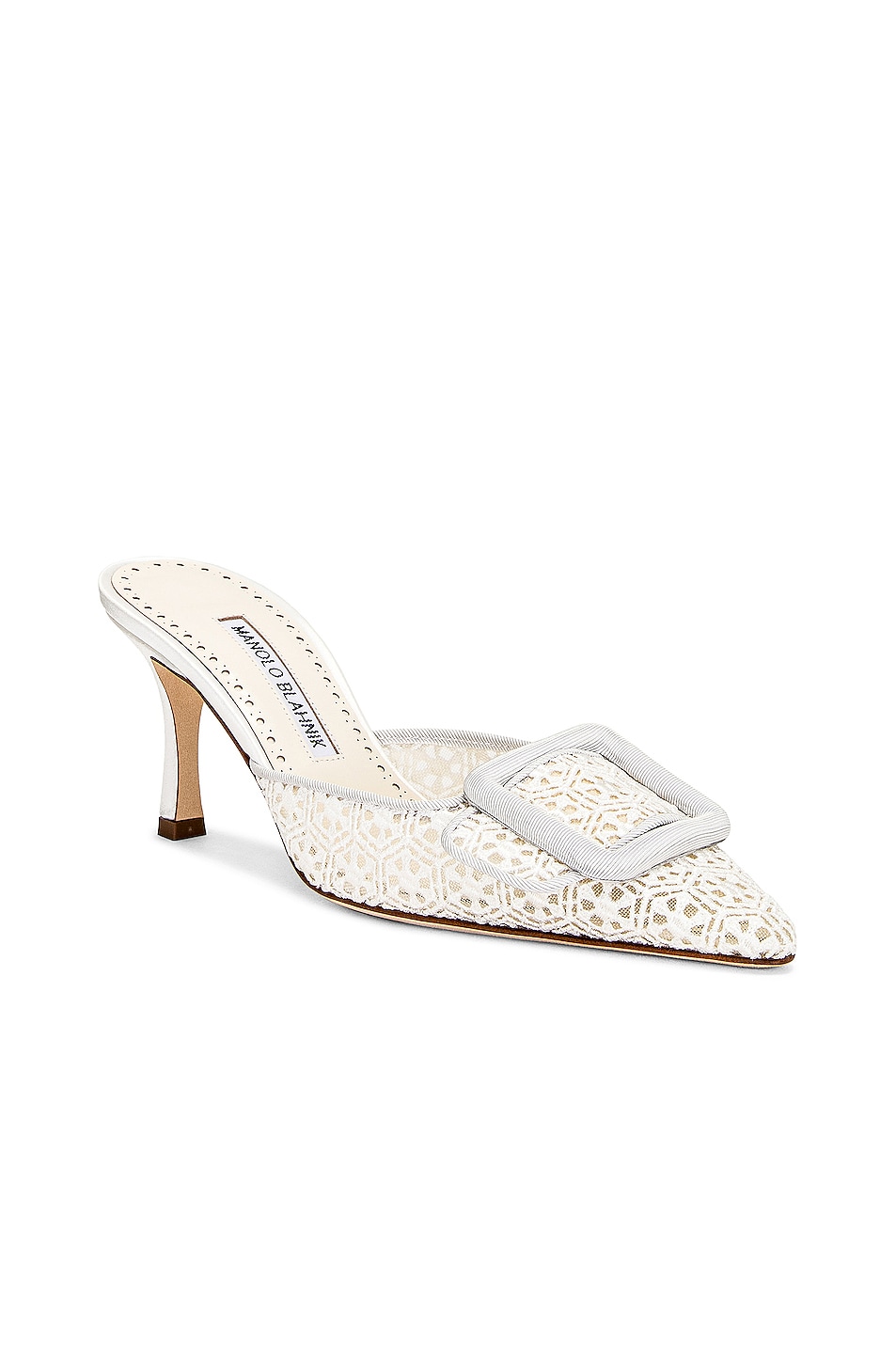 Manolo Blahnik Maysalebi 70 Lace Mule in White | FWRD