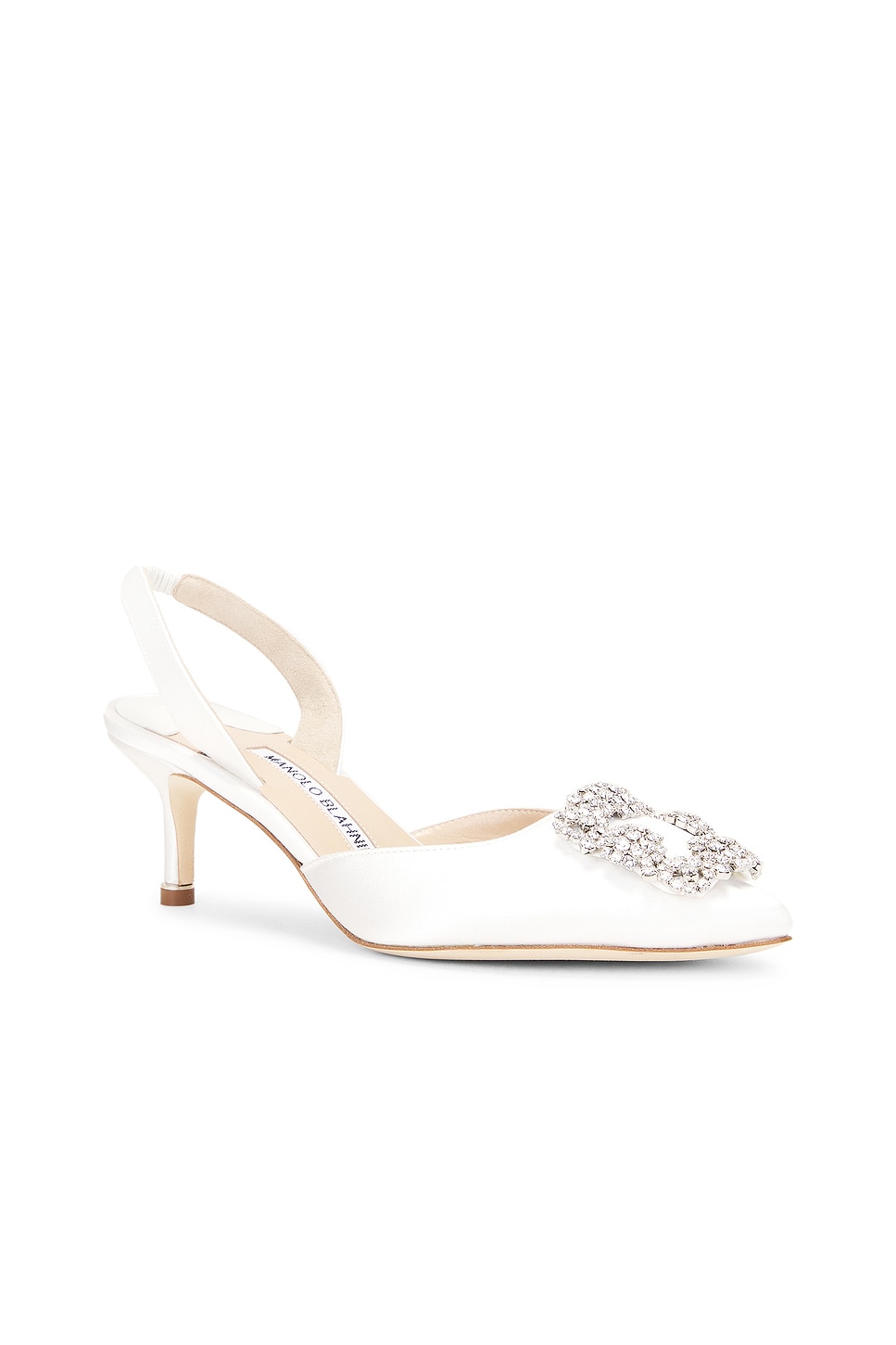 Shop Manolo Blahnik Hangisli 50 Satin Pump In Medium Cream