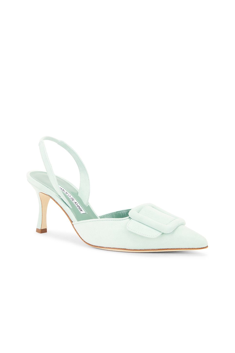 Shop Manolo Blahnik Maysli 70 Suede Pump In Light Green