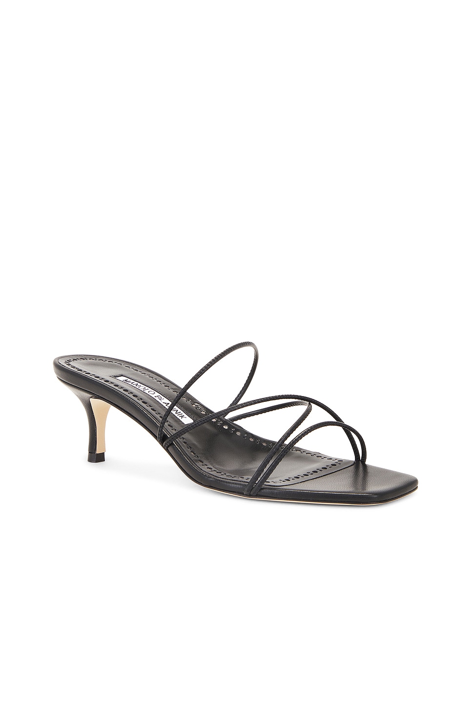 Manolo Blahnik Strappy Leather Kitten-heel Mule Sandals In Black