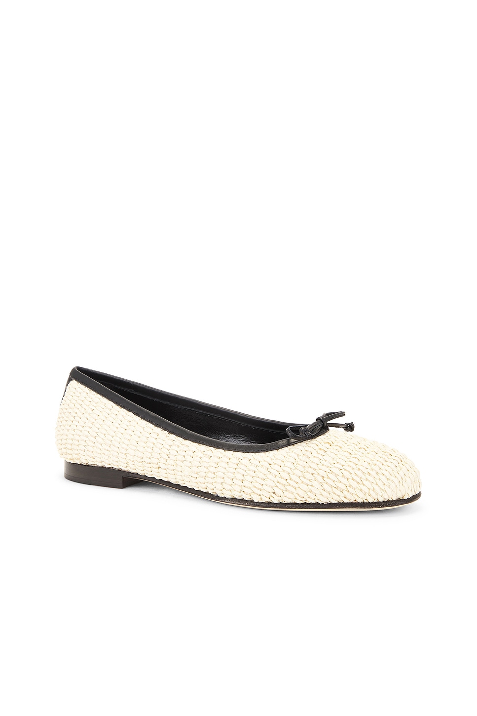 Shop Manolo Blahnik Veralli 10 Raffia Flat In Light Khaki & Black