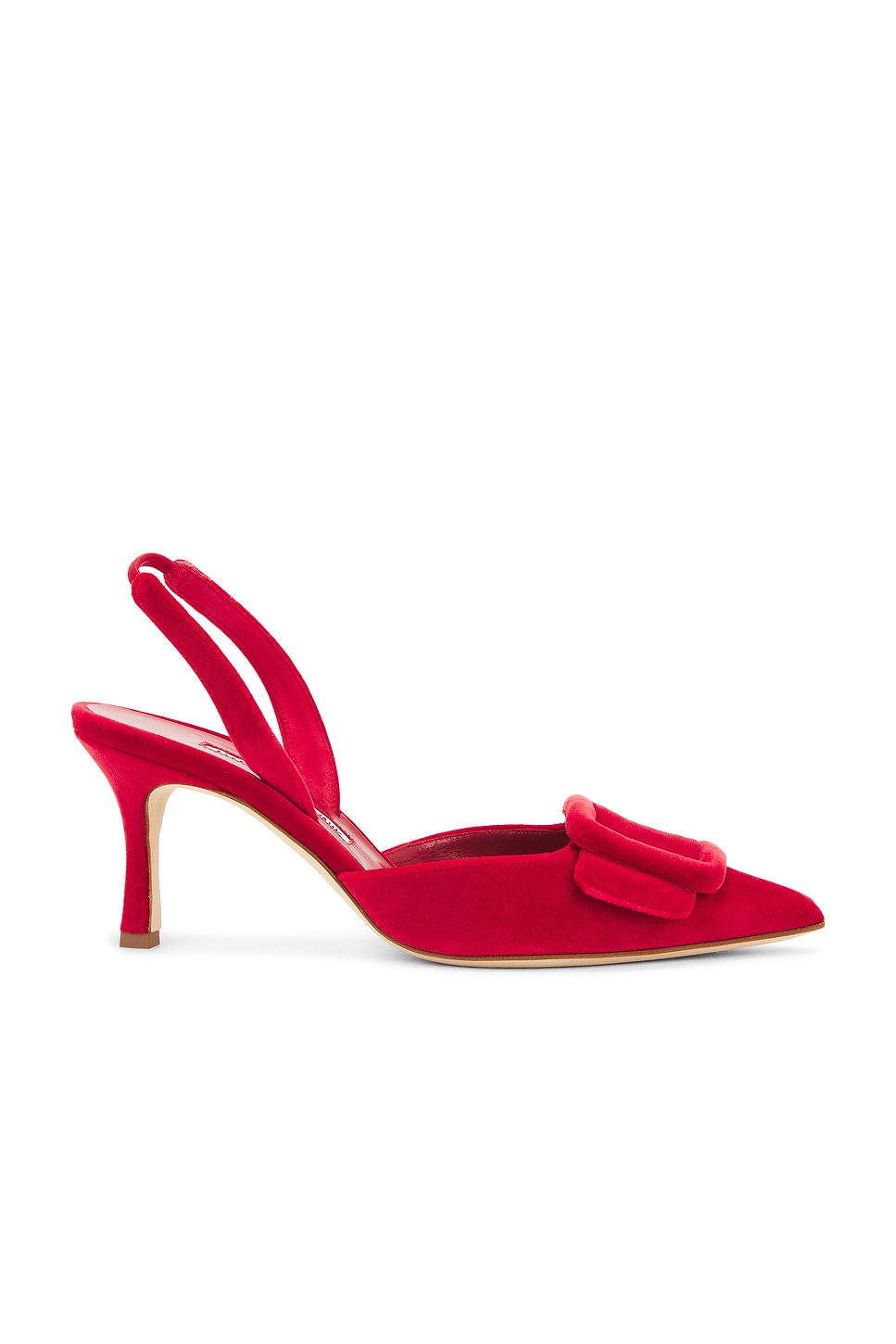 Shop Manolo Blahnik Maysli 70 Velvet Pump In Bright Red