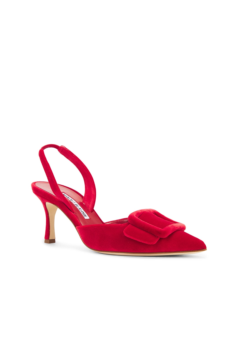 Shop Manolo Blahnik Maysli 70 Velvet Pump In Bright Red