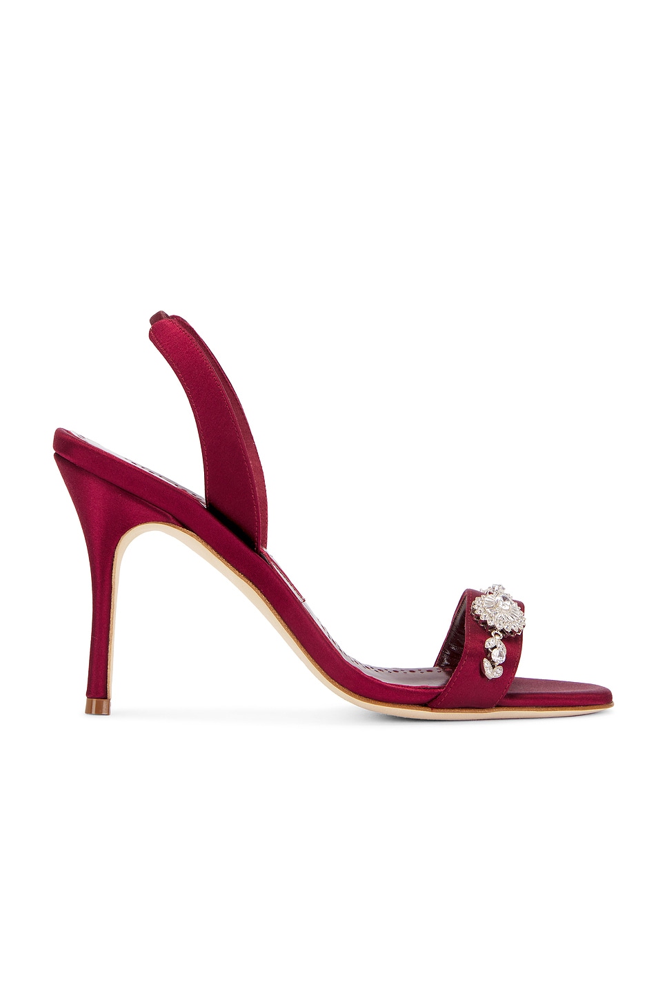 Image 1 of Manolo Blahnik Lamisan Satin 90 Sandal in Dark Red