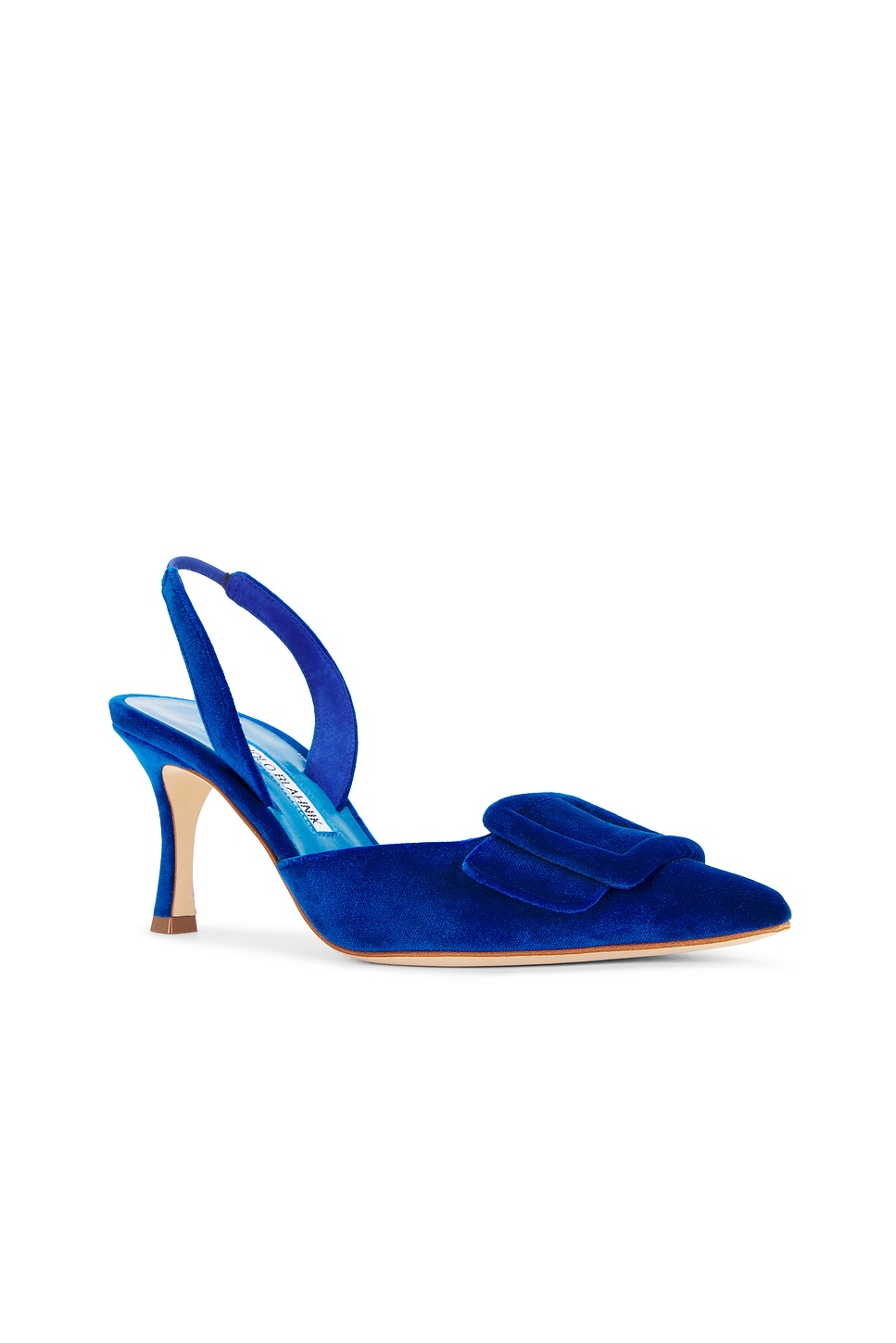 Shop Manolo Blahnik Maysli 70 Velvet Pump In Bright Blue