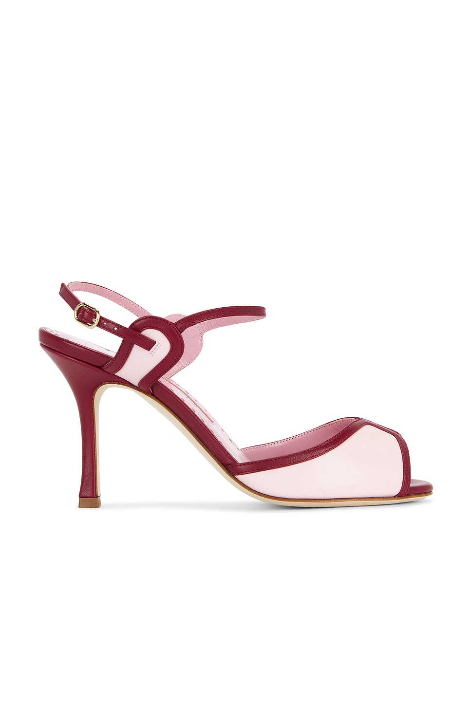 Image 1 of Manolo Blahnik Todda 90 Sandal in Light Pink & Dark Red