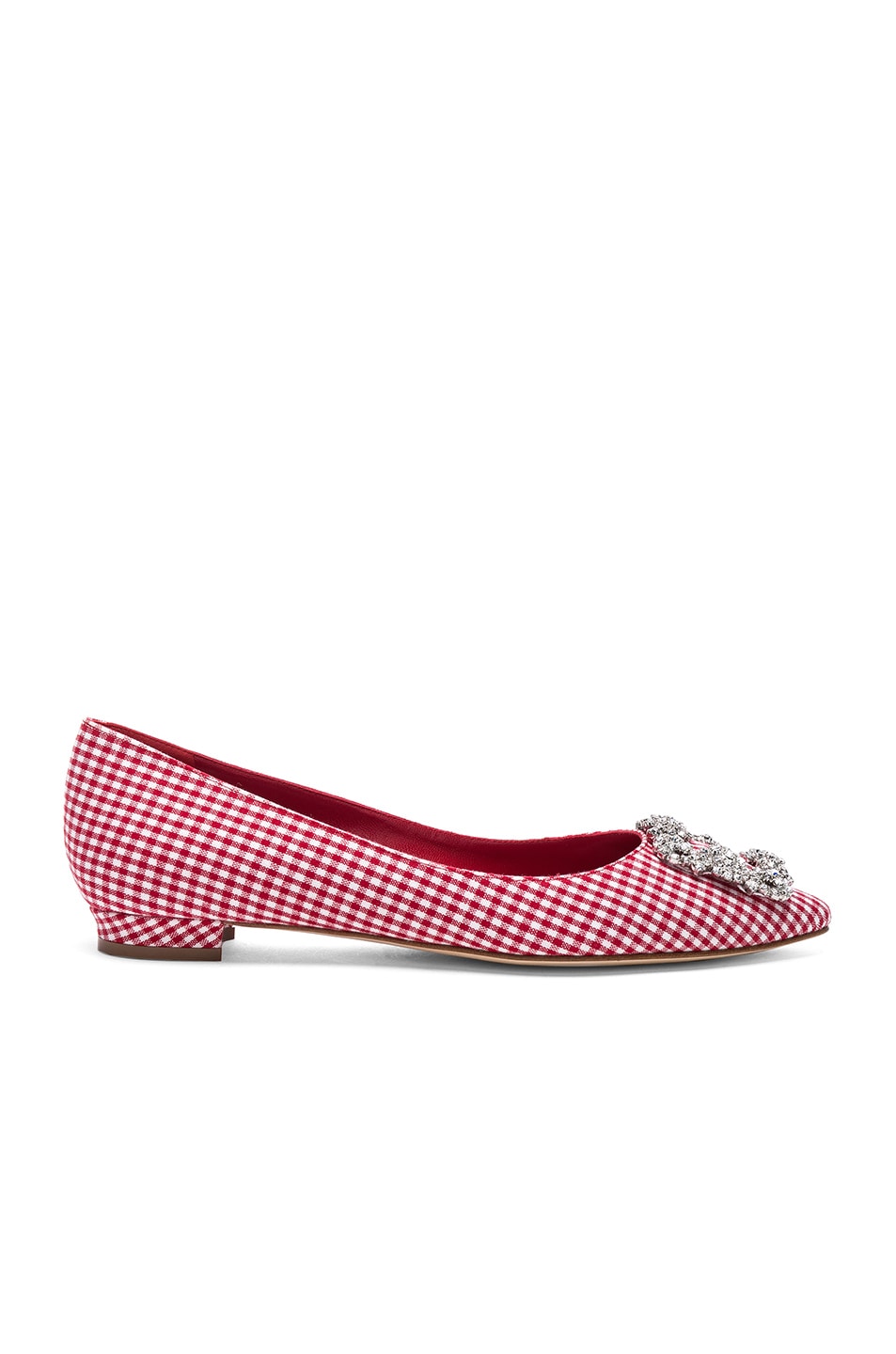 Image 1 of Manolo Blahnik Gingham Hangisi Flats in Red & White Gingham