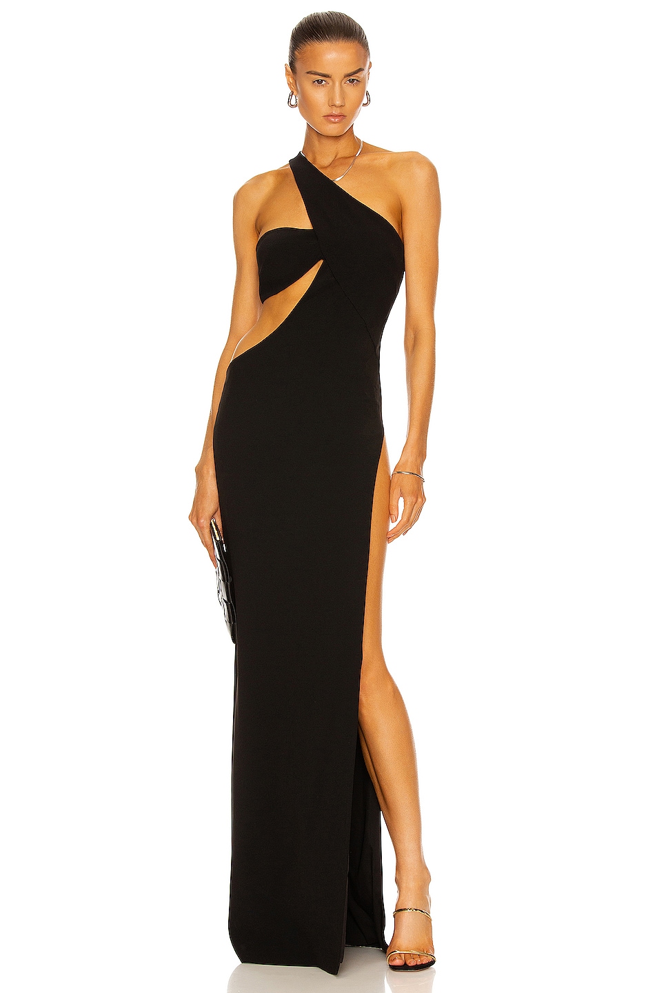 Image 1 of MONOT Cutout One Shoulder Maxi Dress in Black