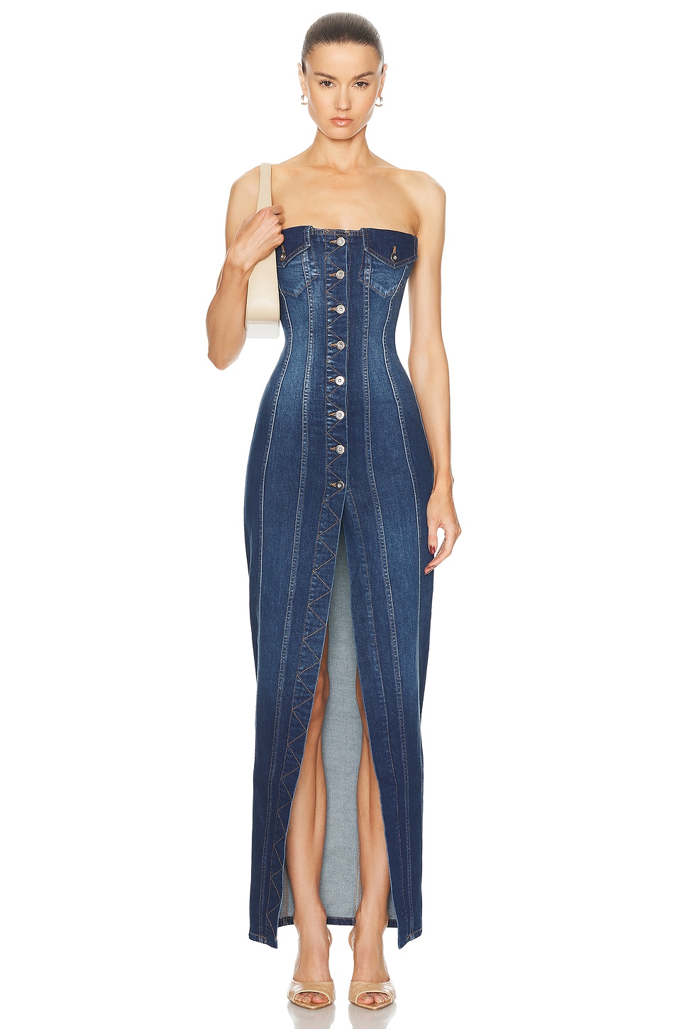 Image 1 of MONOT Button Long Dress in Indigo