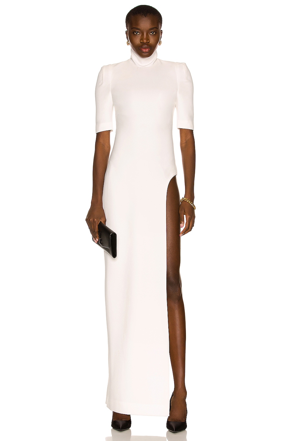Image 1 of MONOT High Slit Short Sleeve Maxi Dress in White