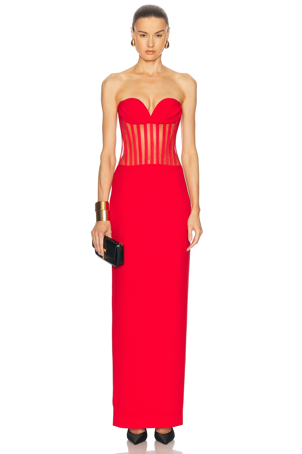 Image 1 of MONOT Sweetheart Exposed Bustier Maxi Dress in Red