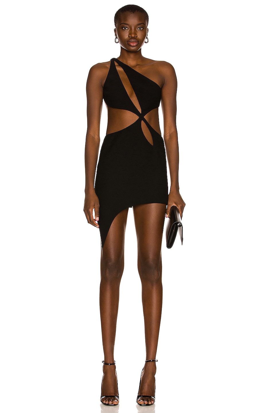 Image 1 of MONOT Cutout Asymmetric One Shoulder Mini Dress in Black
