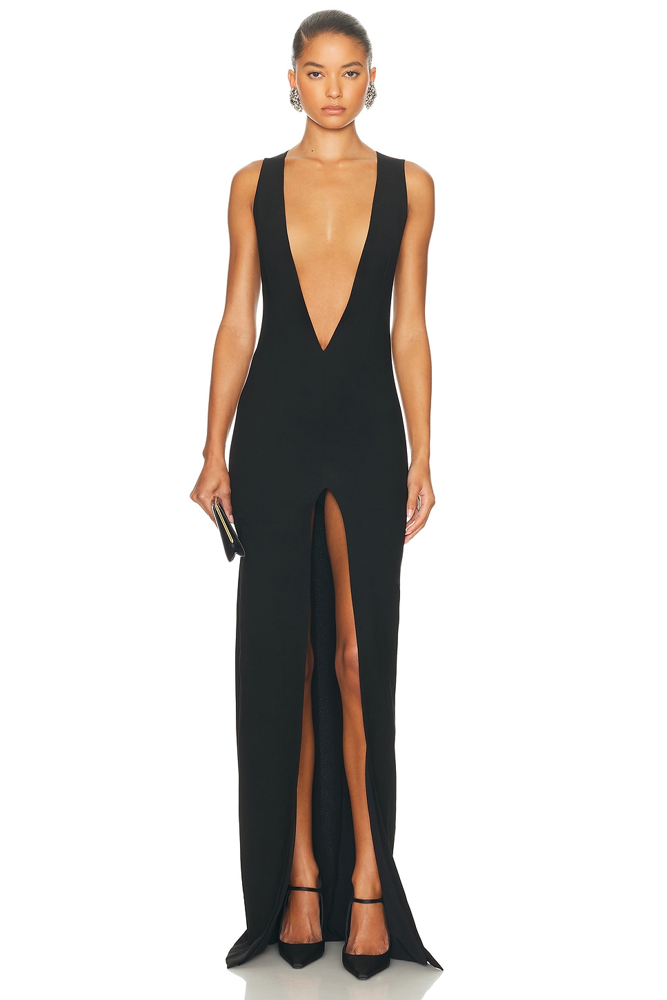 Image 1 of MONOT Plunge Neck Dress in Black