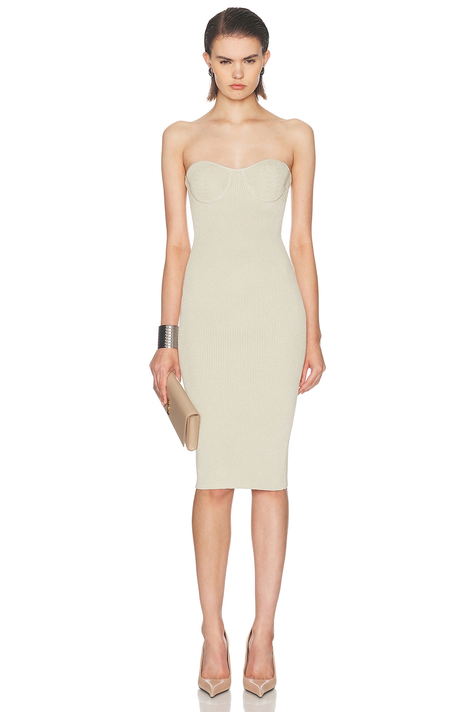 Mônot Flat Knit Strapless Midi Dress