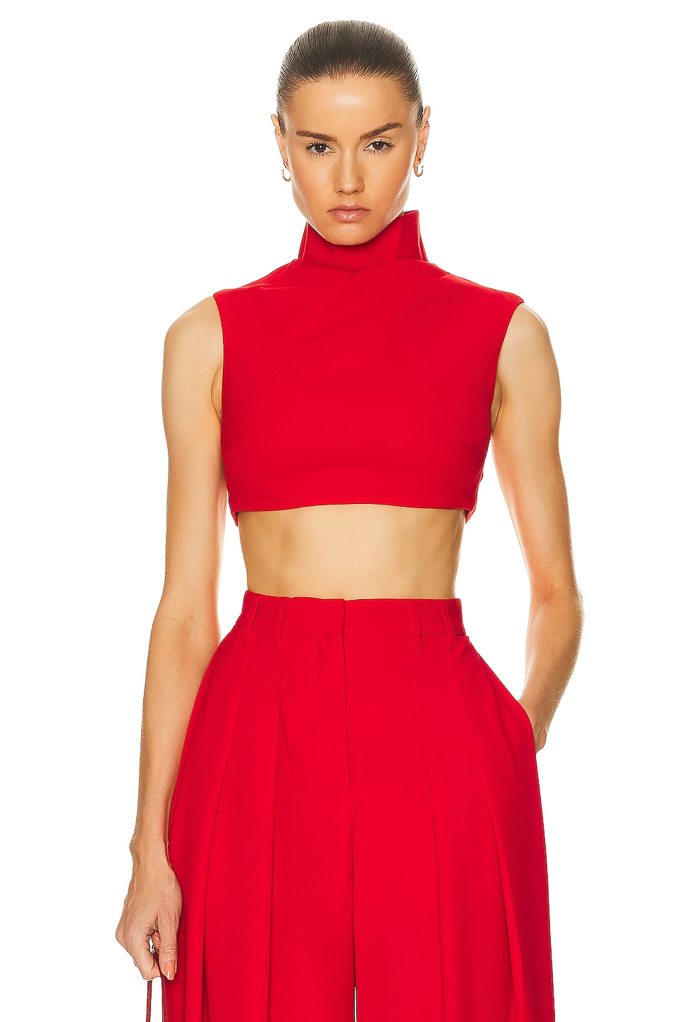 Image 1 of MONOT Turtleneck Sleeveless Crop Top in Red
