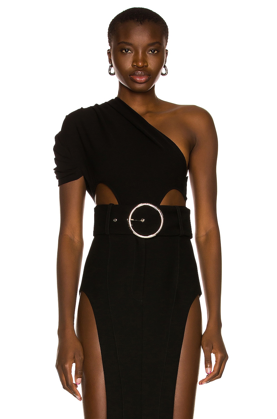 Image 1 of MONOT Side Cutout One Shoulder Bodysuit in Black