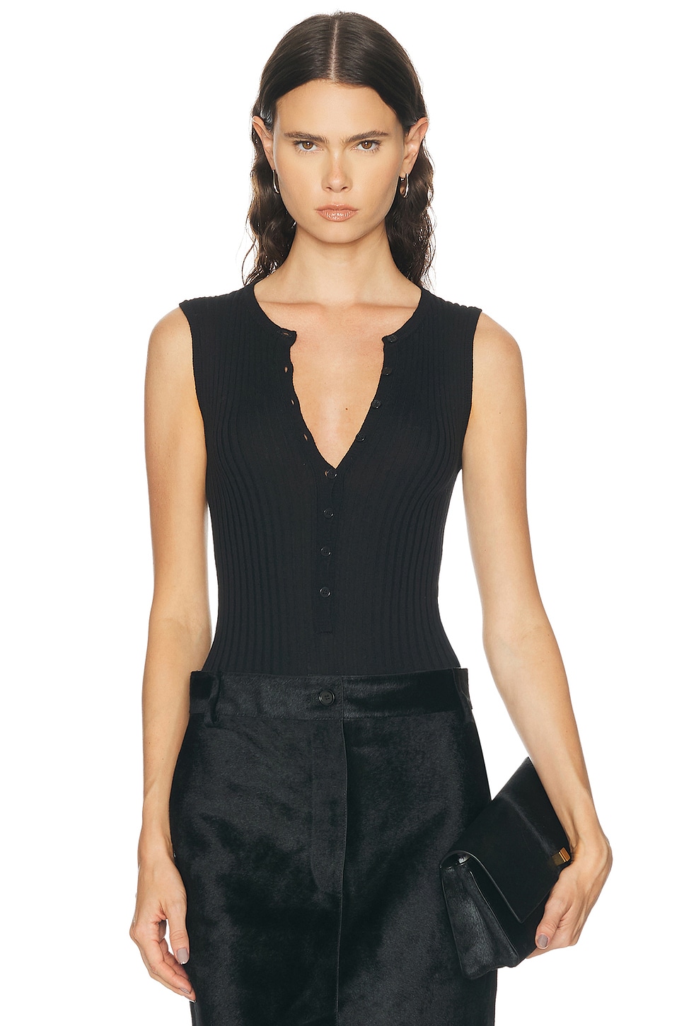 Monot Sleeveless Knit Bodysuit In Black