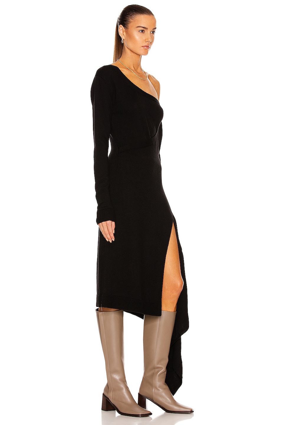 Monse Off the Shoulder Faux Wrap Knit Dress in Black FWRD