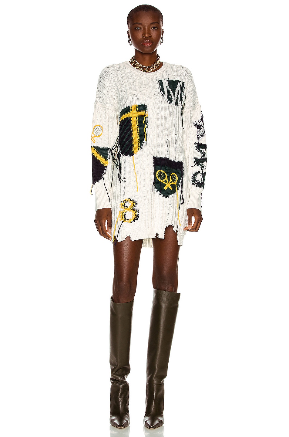 Image 1 of Monse Inside Out Crest Sweater Dress in Dark Ivory Multi