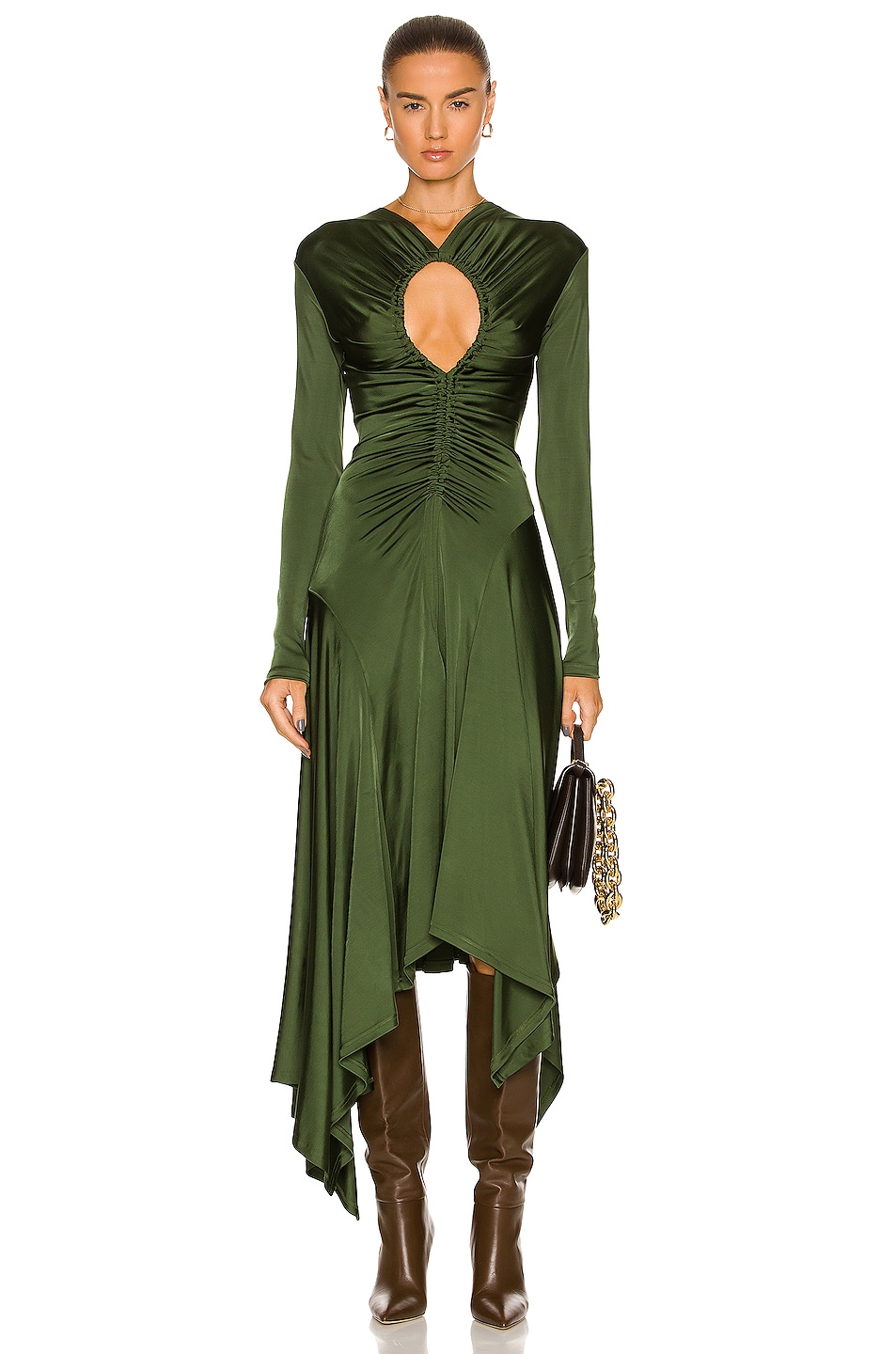 Image 1 of Monse Ruched Teardrop Jersey Dress in Olive