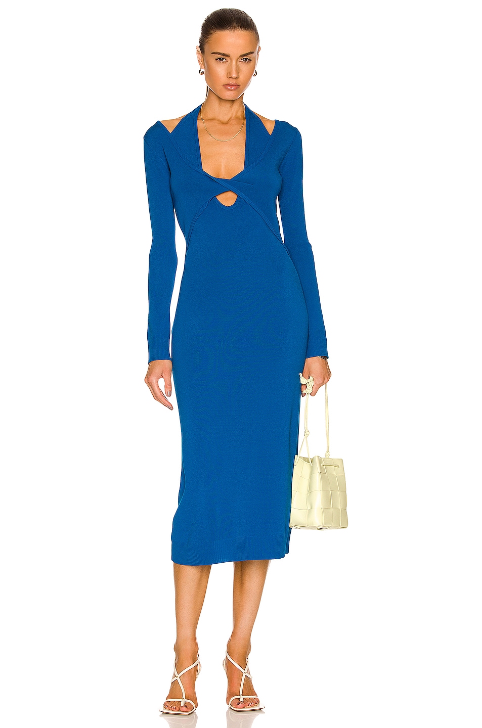 Image 1 of Monse Long Sleeve Cut Out Midi Dress in Azure