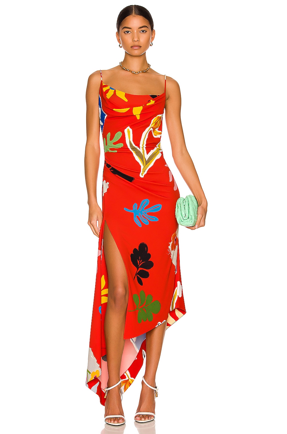 Image 1 of Monse Asymmetrical Floral Slit Dress in Poppy Floral