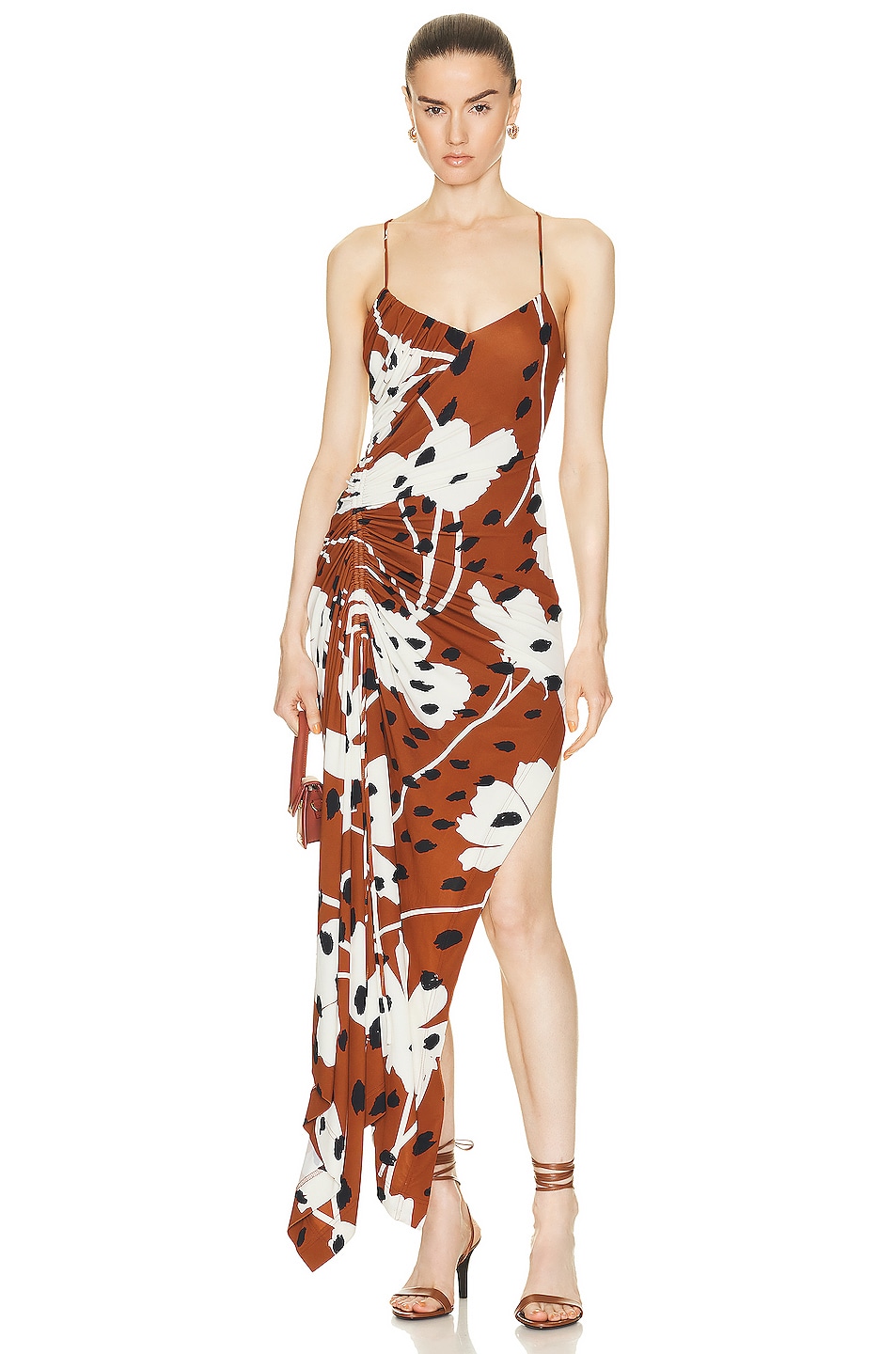 Image 1 of Monse Floral Print Draped Slip Dress in Brown Multi