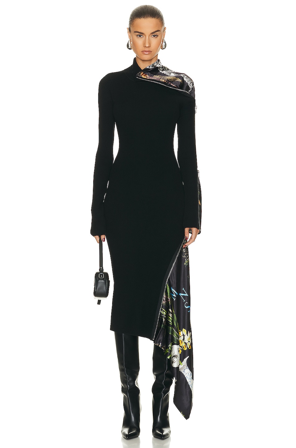 Image 1 of Monse Long Sleeve Inset Zipper Turtleneck Dress in Black Print