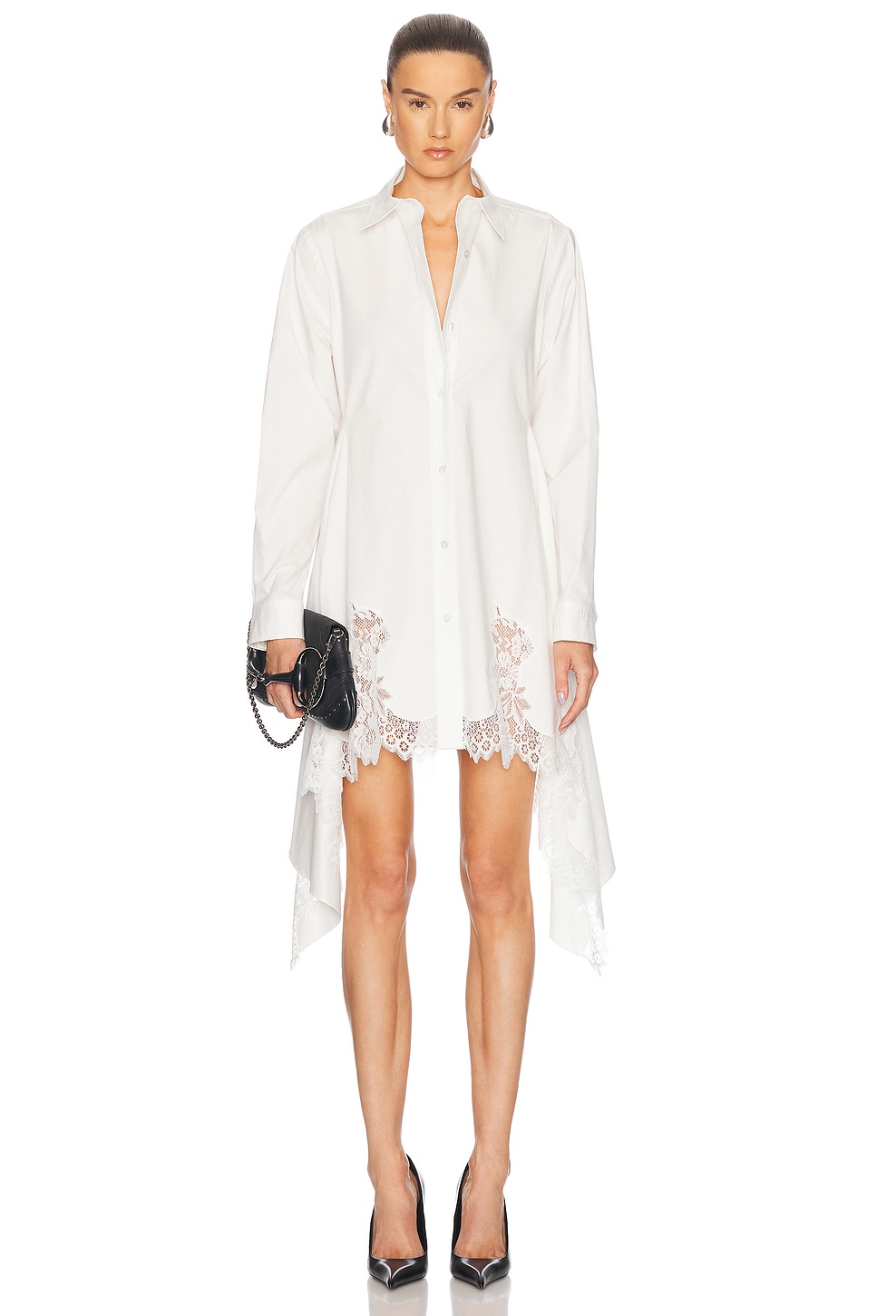 Lace Cascade Front Shirt Dress in Ivory