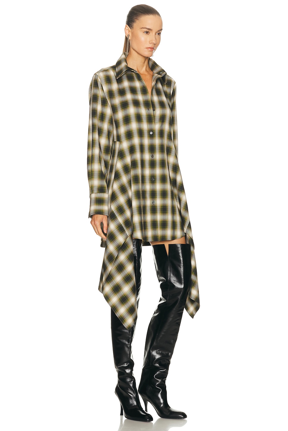 Monse Cascade Front Shirt Dress In Green