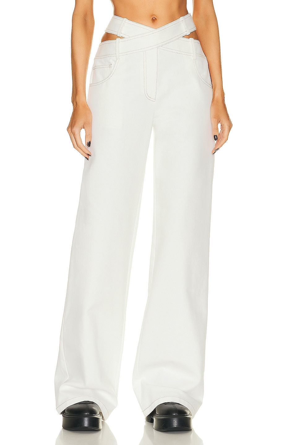 Image 1 of Monse Criss Cross Waistband Pant in White