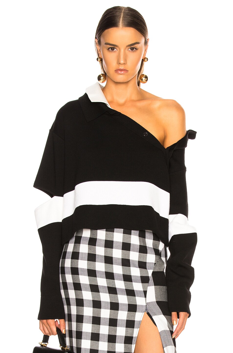 Image 1 of Monse Wide Stripe Polo Sweater in Black & White
