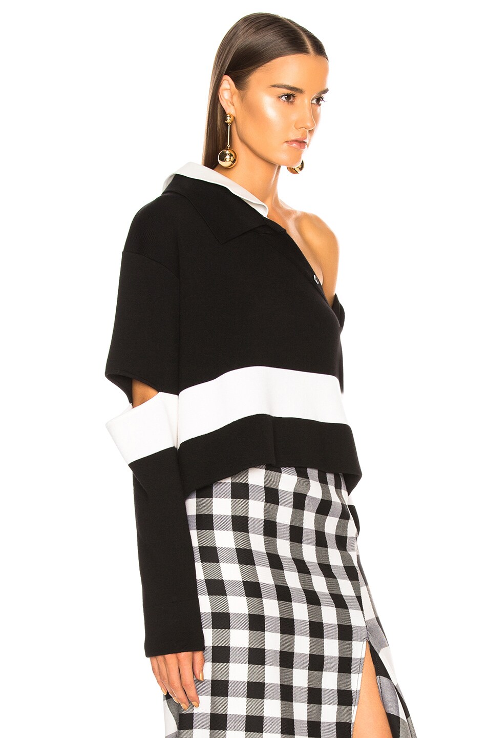 Monse Wide Stripe Polo Sweater in Black & White | FWRD