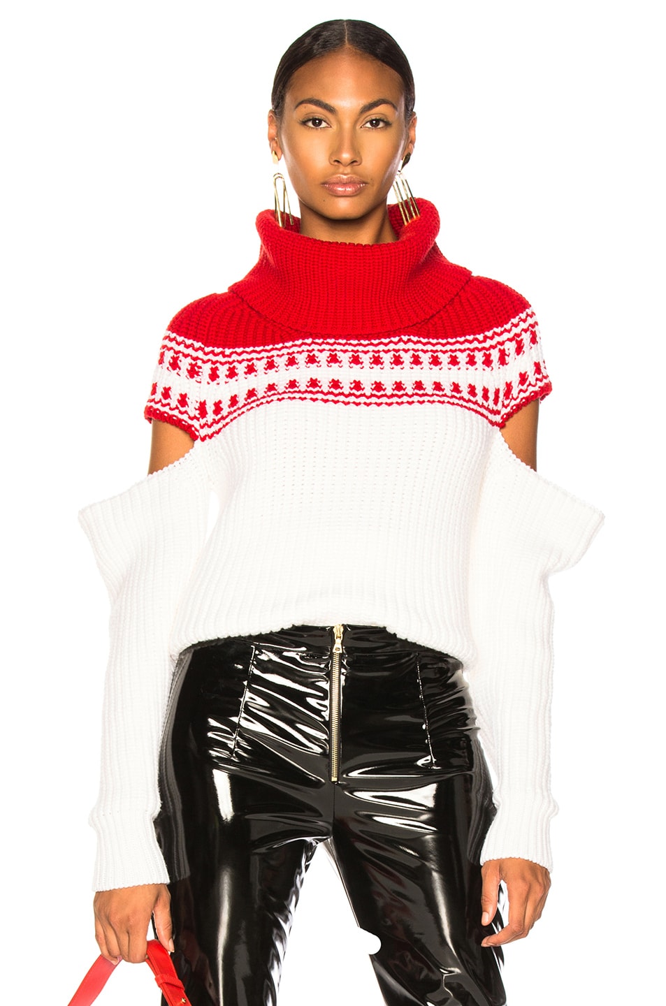 Image 1 of Monse Slashed Sleeve Fairisle Sweater in Red & Ivory
