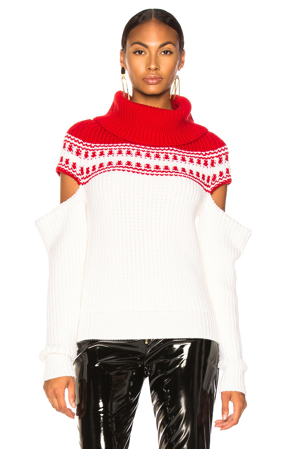 Monse Slashed Sleeve Fairisle Sweater in Red & Ivory | FWRD