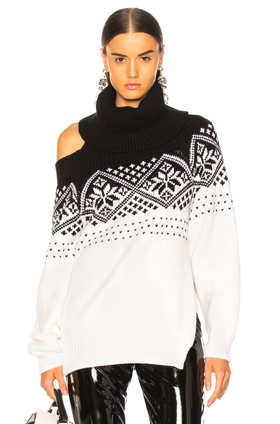 Image 1 of Monse Snowflake Cold Shoulder Sweater in Black & Ivory