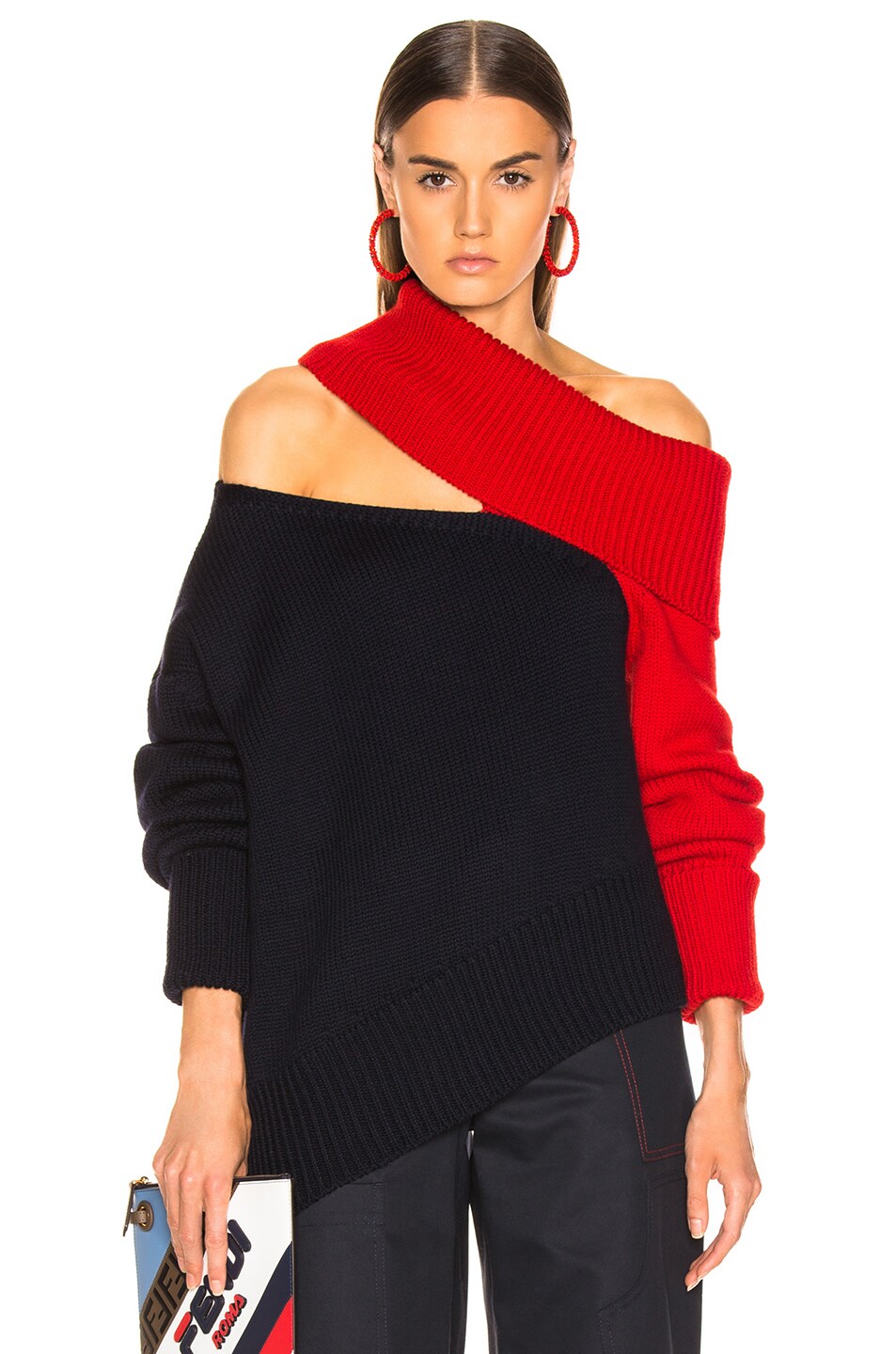 Image 1 of Monse Two Tone Slashed Knit Sweater in Navy & Red