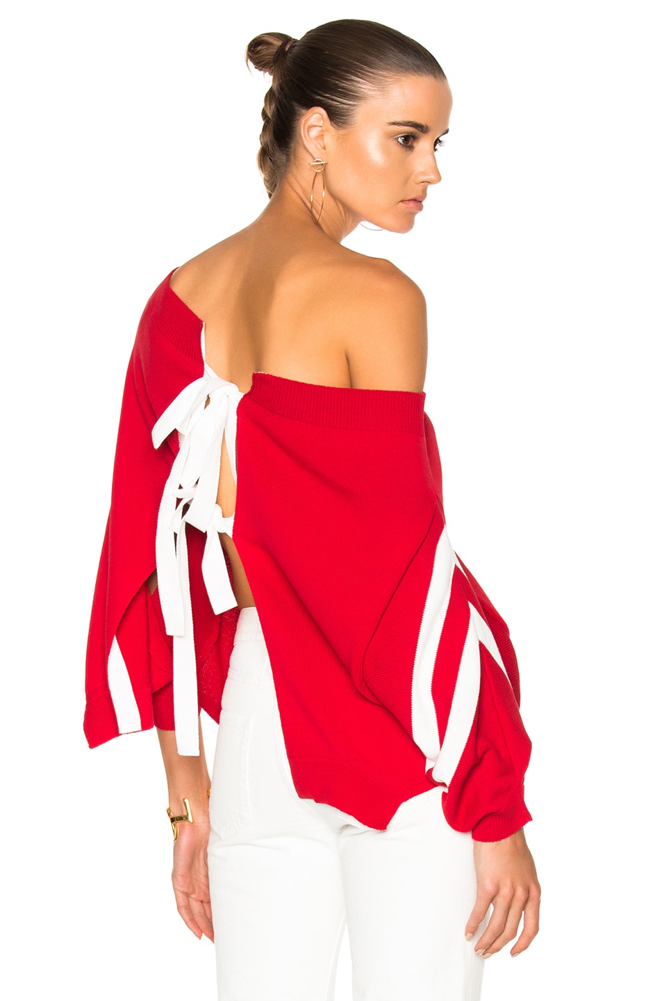 Image 1 of Monse Off the Shoulder Sweater in Red & White