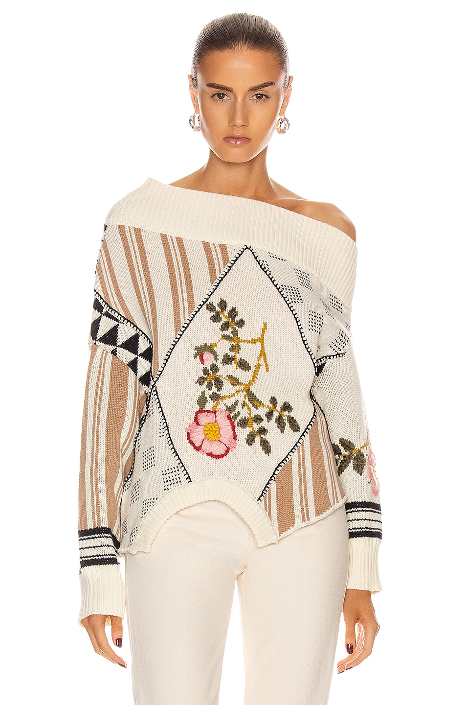 Image 1 of Monse Upside Down Floral Patch Sweater in Linen Multi