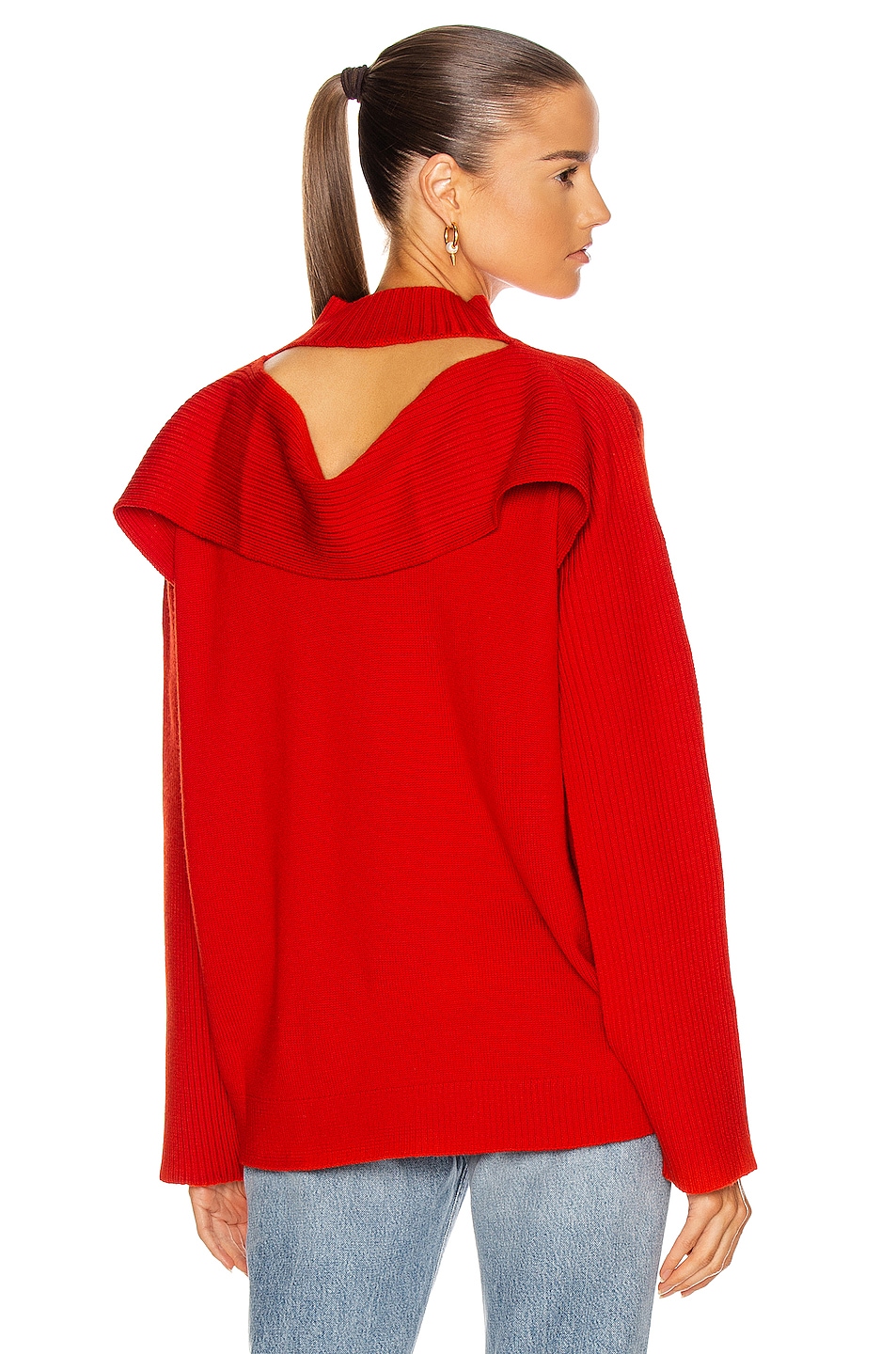 Image 1 of Monse Ribbed Cowl Back Sweater in Code Red