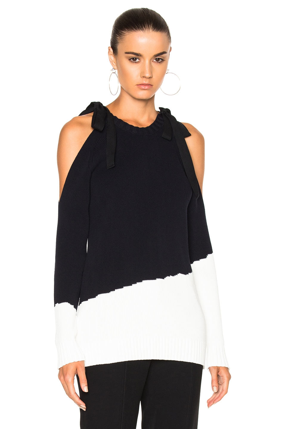 Image 1 of Monse Open Shoulder Sweater in Navy & White