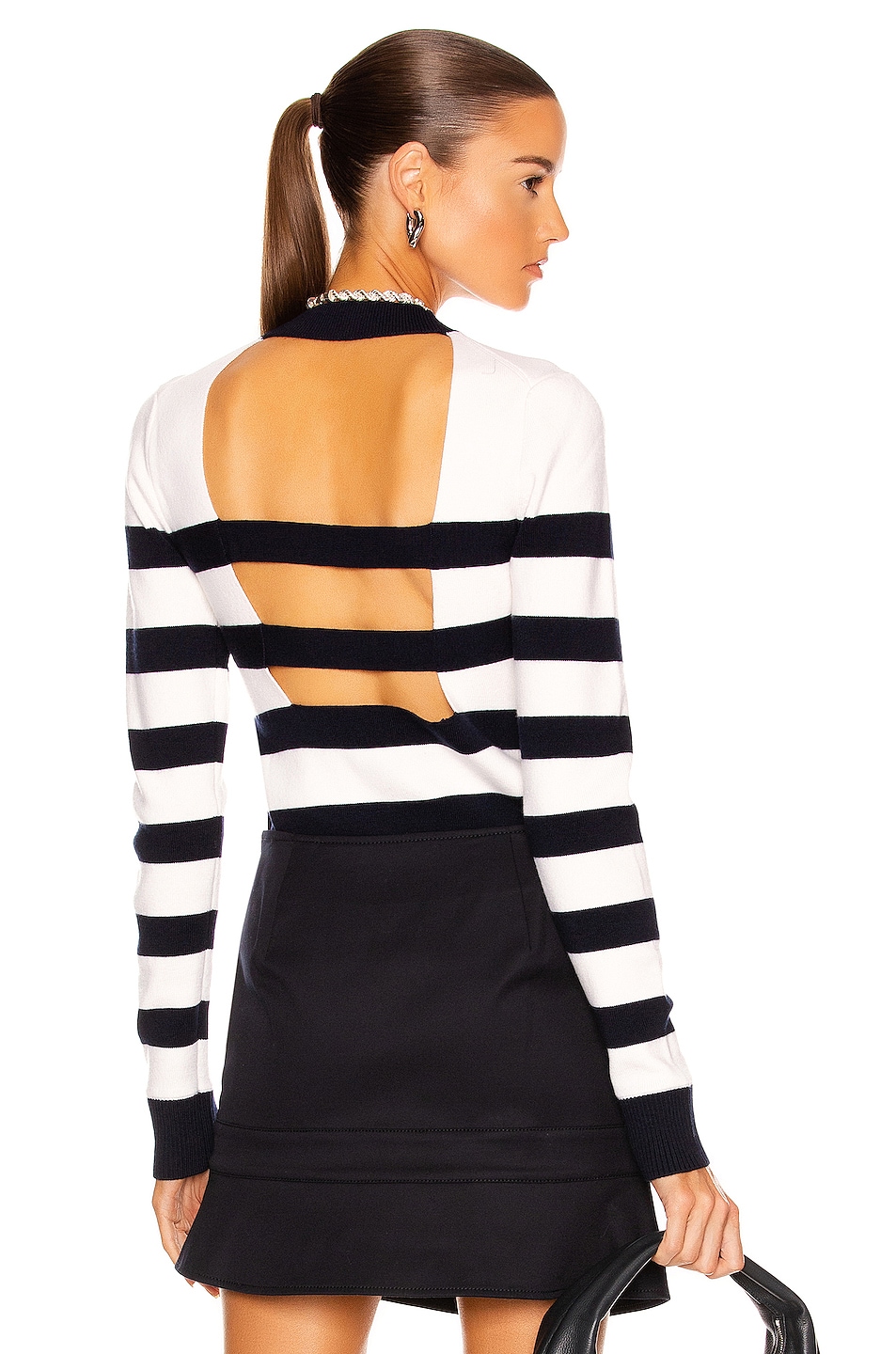 Image 1 of Monse Cut Out Stripe Knit Top in Midnight & Ivory