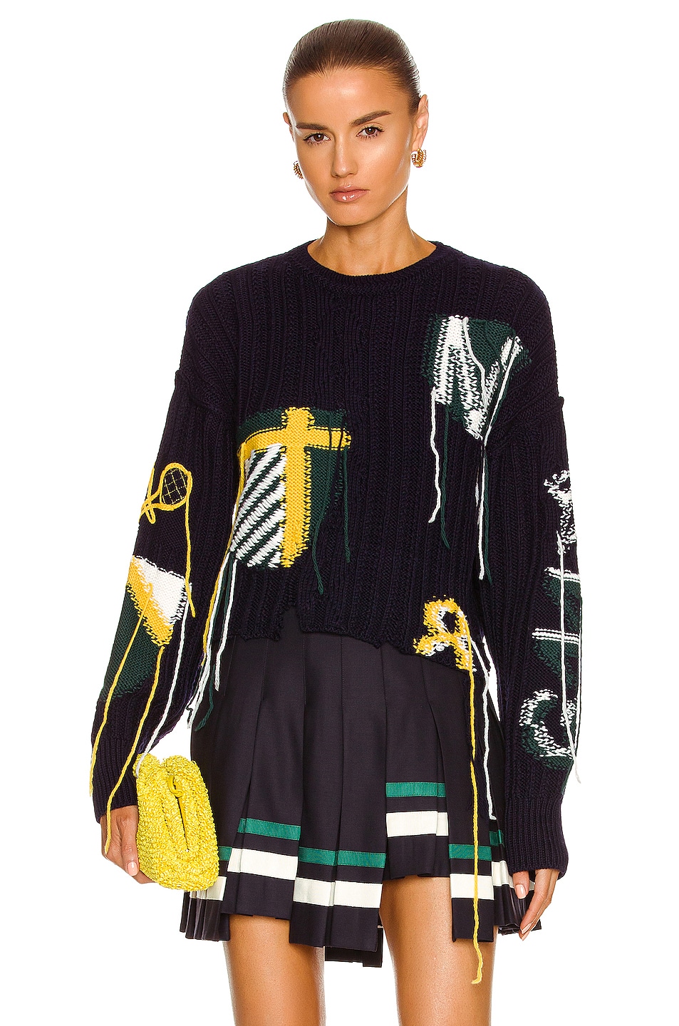 Image 1 of Monse Cropped Inside Out Crest Sweater in Midnight Multi