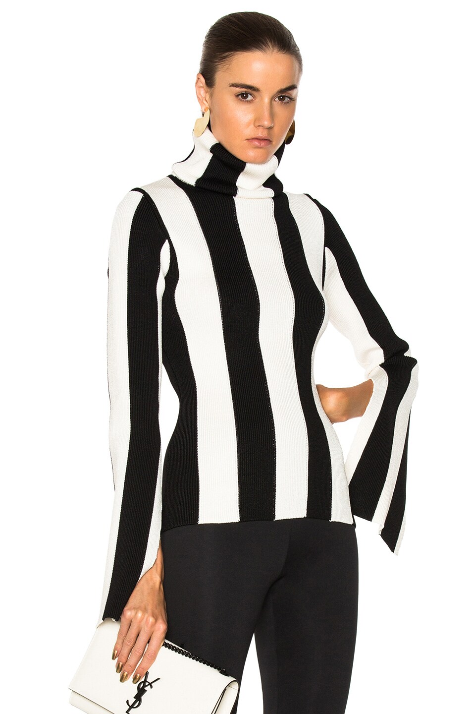 Image 1 of Monse Stripe Turtleneck Sweater in Black & White