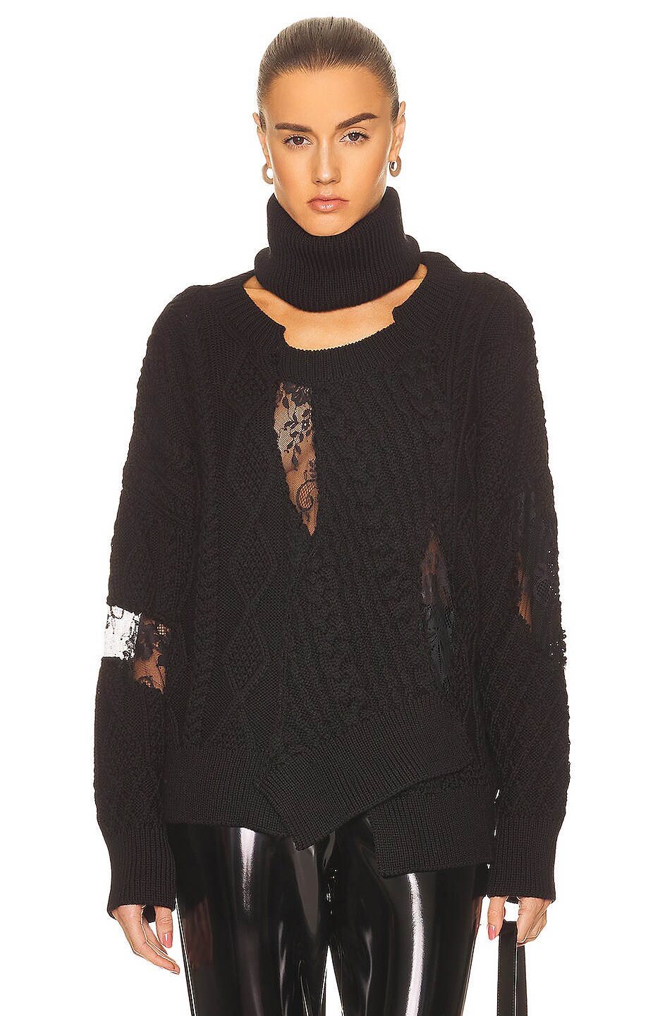 Image 1 of Monse Torn Lace Knit Sweater in Black