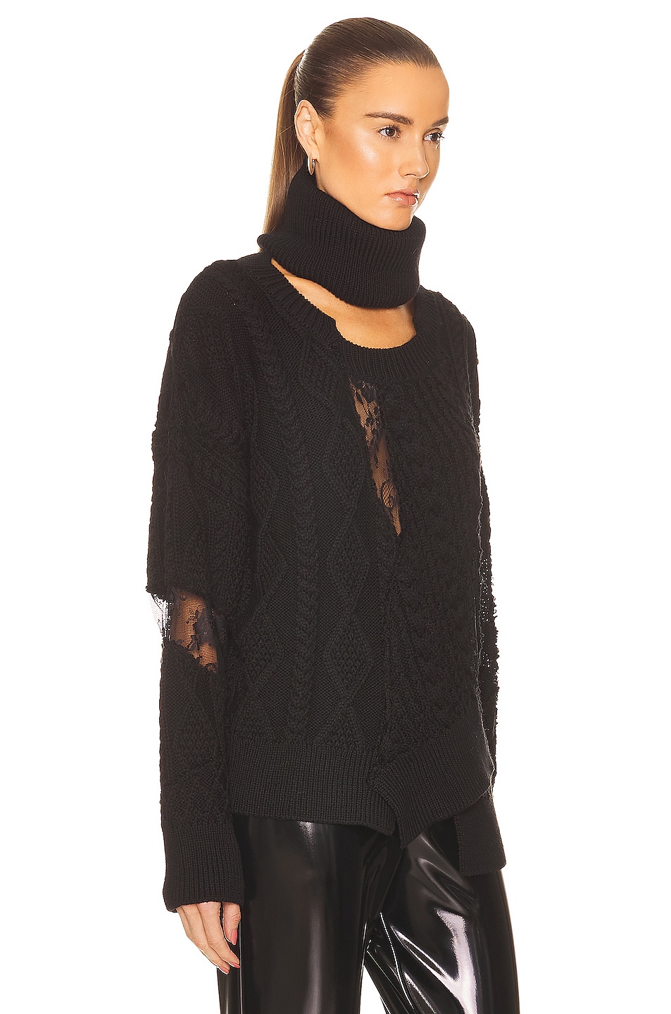 Monse Torn Lace Knit Sweater in Black | FWRD