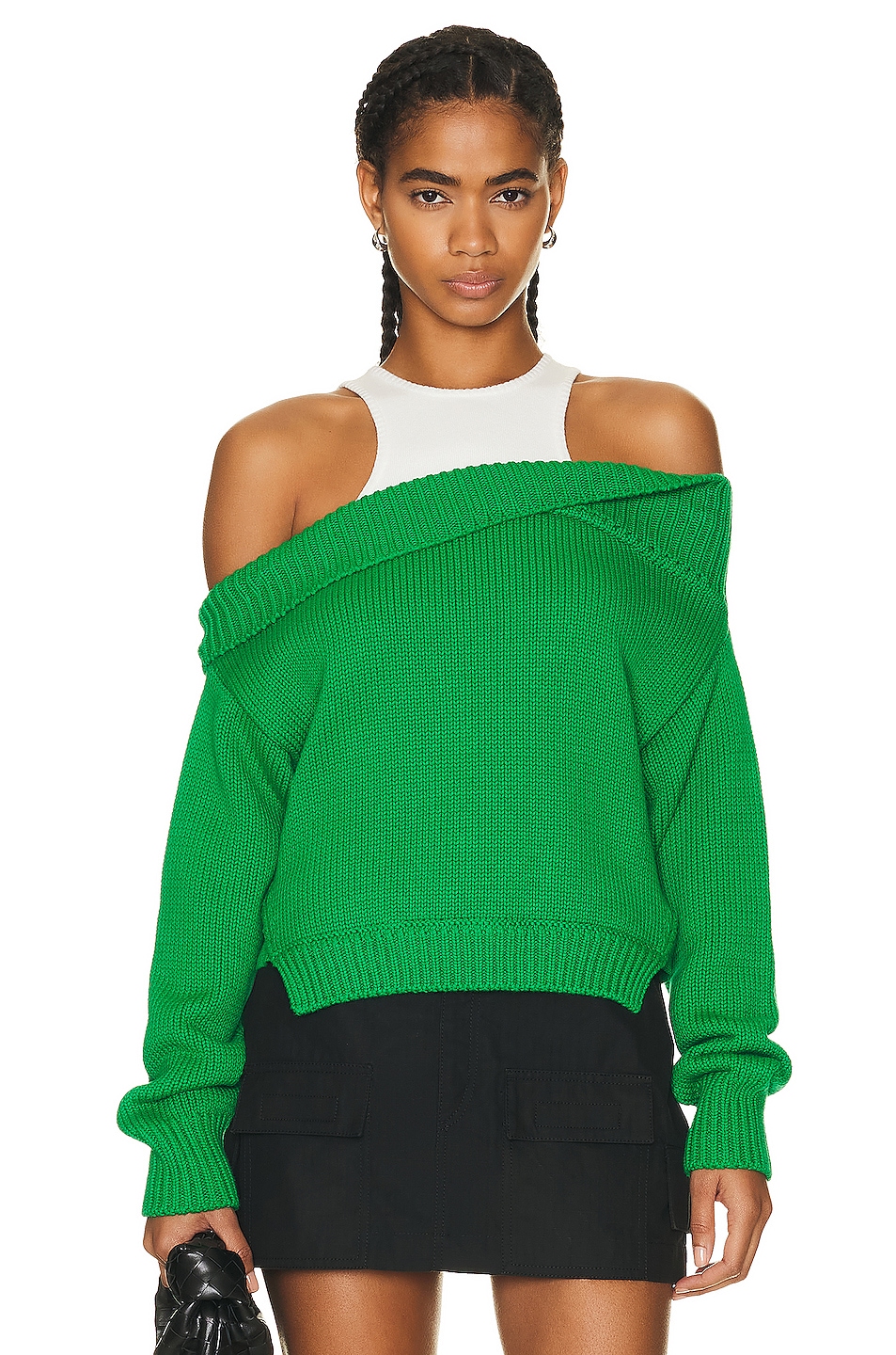 Image 1 of Monse Color Blocked Off Shoulder Sweater in Green