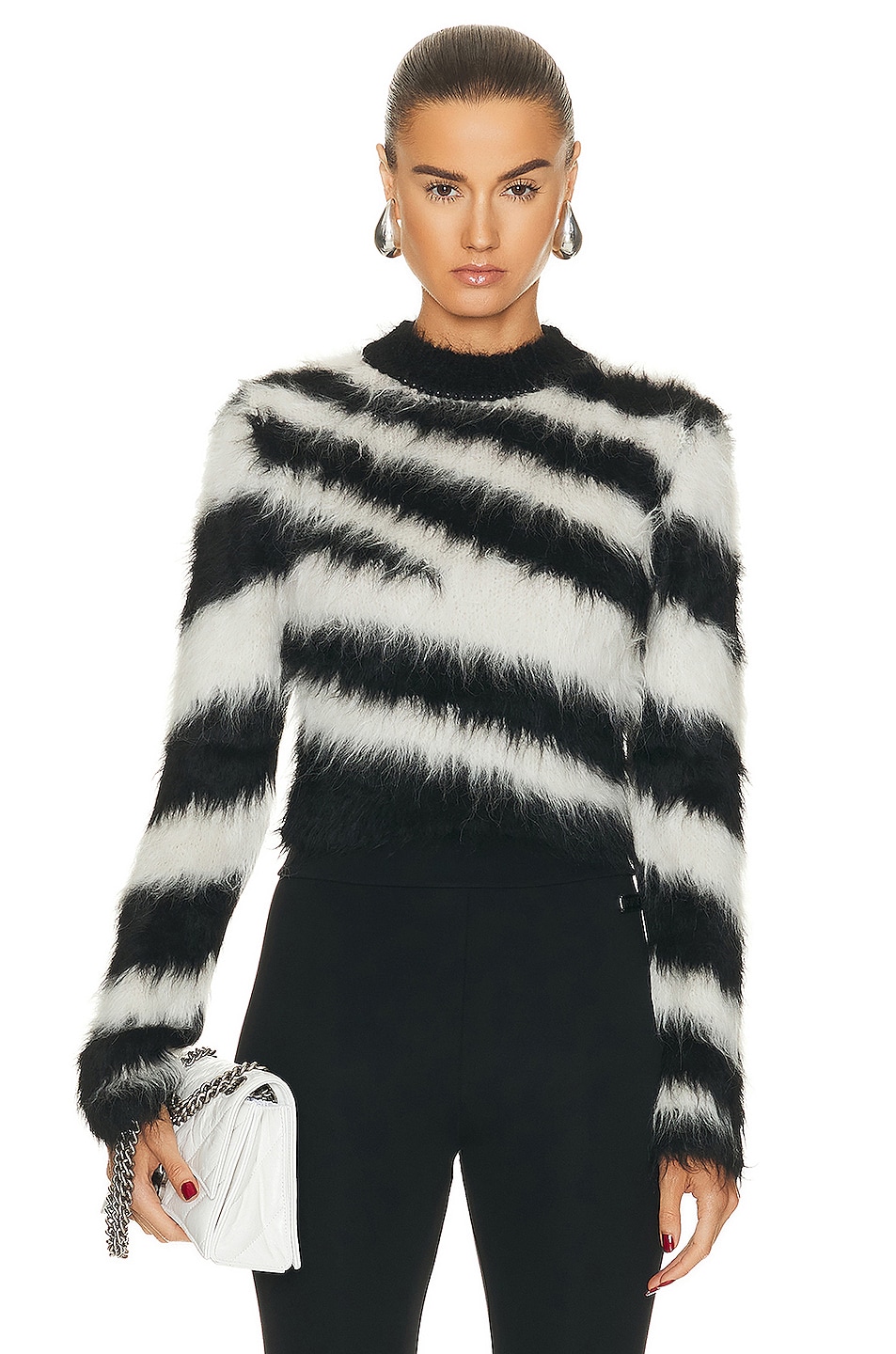 Image 1 of Monse Zebra Alpaca Cropped Sweater in Black & Ivory