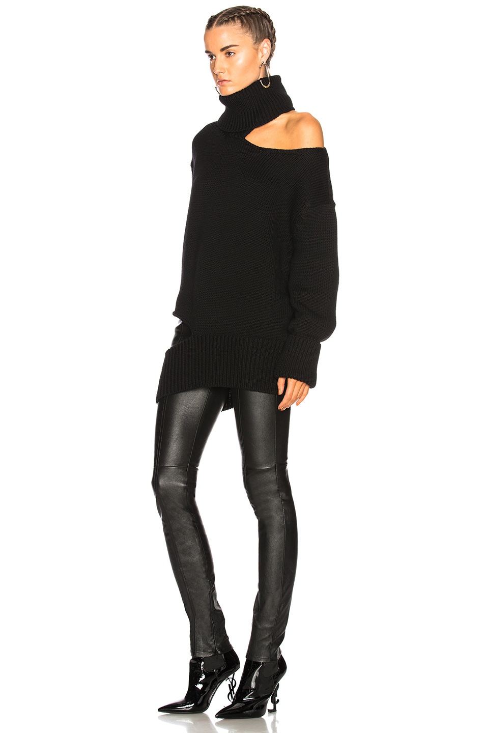 MONSE Asymmetrical Cutout Turtleneck Sweater, Black | ModeSens